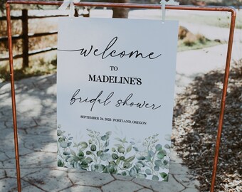 Eucalyptus Bridal Shower Welcome Sign Template, Bridal Welcome Poster, Green Floral Bridal Shower Sign Template, Eucalyptus Wedding Sign