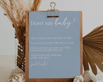 Don't Say Baby Shower Game, Clothes Pin Baby Shower Game, Printable Baby Shower Games, Baby Shower Sign, Boho Baby Shower, Gender Neutral