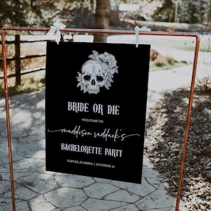 REMI - Skull Bachelorette Welcome Sign, Bride or Die Bachelorette Welcome Sign, Til Death Do us Party Bachelorette, Gothic Bachelorette