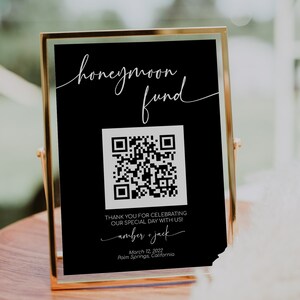 ABBY - Sinal de fundo de lua de mel, desejo de lua de mel Venmo, presente em dinheiro de casamento, minimalista, modelo editável, download instantâneo, código QR sinal Venmo