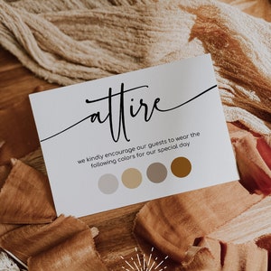 MILA - Modèle de carte de tenue de mariage, carte d'information de mariage, carte de palette de couleurs de mariage, carte de tenue d'invité de mariage, carte de code vestimentaire d'invité