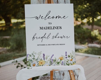 Bridal Shower Welcome Sign, Bridal Shower Poster, Engagement Sign, Wildflower Bridal Shower Sign Template, Floral Shower Sign, Editable Sign