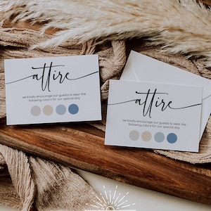 MILA - Modèle de carte de tenue d'invité de mariage, modèle d'invitation de mariage, carte d'information sur le code vestimentaire de mariage, cartes de palette de couleurs de mariage