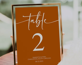 BREA - Terracotta Wedding Table Numbers, Desert Wedding Table Number Template, Boho Wedding Table Number, Burnt Orange Modern Wedding