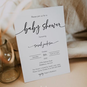 MILA - Modello minimalista di invito per baby shower, invito per baby shower Boho, invito per baby shower neutro rispetto al genere, invito per baby shower moderno