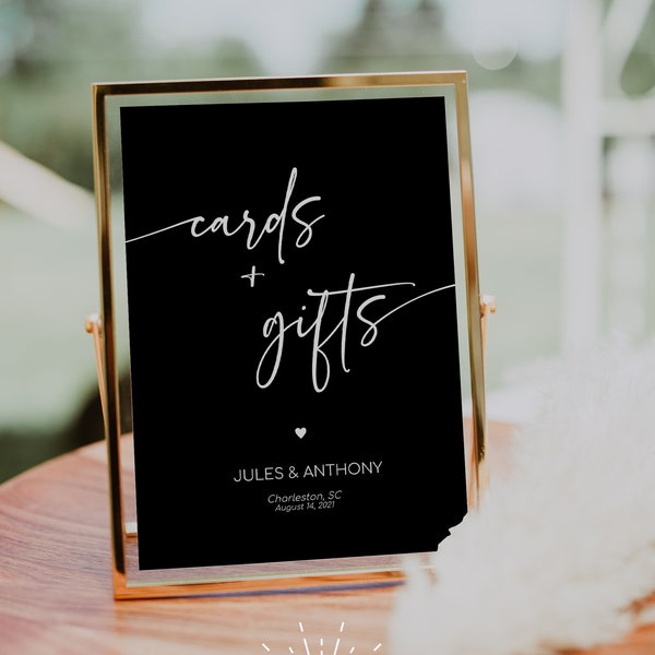 ABBY - Modern Cards and Gifts Wedding Sign Template, Black Tabletop Cards & Gifts Sign, Editable Wedding Reception Cards and Gifts Sign 8x10