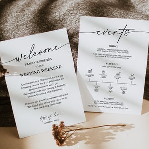 TARA - Wedding Timeline Template, Wedding Itinerary, Weekend Wedding Welcome Bag, Wedding Schedule Template, Wedding Day Timeline Editable
