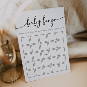 MILA - Minimalistische babyshower bingosjabloon, virtuele babybingokaarten afdrukbaar, Boho babyshowerspel, afdrukbare babyshowerspellen