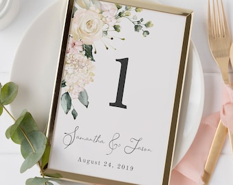 Wedding Table Number Template, Wedding Table Number Card, Blush Floral Wedding Table Number, Table Cards, Printable Table Numbers, Editable
