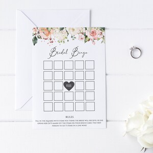 Juego de bingo de despedida de soltera imprimible, tarjeta de bingo editable, descarga instantánea, juego de despedida de soltera floral, plantilla editable, bingo de ducha, 12-BF