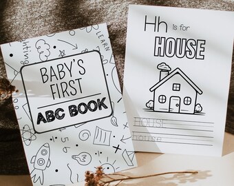 Baby Shower Coloring Book, ABC Printable Coloring Page Book, Printable ABC Book, DIY Toddler Coloring Book, First Baby Coloring Book