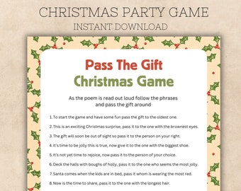 Christmas Pass the Gift Game Printable, Office Christmas Party Games, Christmas Family Games, Printable Christmas Games, Instant Download