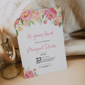 90e verjaardag partij uitnodiging sjabloon, kijk wie er 90 wordt uitnodiging, 90e verjaardag uitnodigen sjabloon, bloemen verjaardag uitnodigen sjabloon