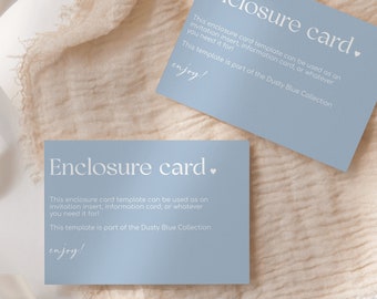 Minimalist Enclosure Card, Baby Shower Insert Card, Modern Wedding Invite Insert, Dusty Blue Enclosure Card, Editable Invitation Insert Card