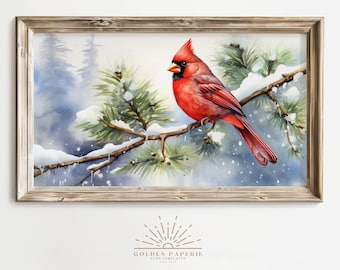 Winter Samsung Frame TV Art, Vintage Samsung Frame TV Art, Christmas Cardinal Samsung Frame TV Art,  Frame Artwork Instant Download