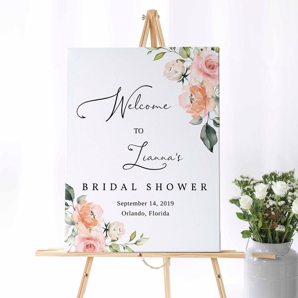 Bridal Shower Welcome Sign Template, Floral Bridal Brunch, Editable Welcome Sign, Wedding Welcome Sign, Blush Floral Welcome Sign, 12-BF