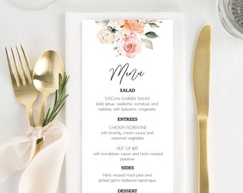 Wedding Menu Template, Dinner Menu Card, Wedding Menu Card, Editable Wedding Menu Card, Printable Wedding Menu, Floral Wedding Menu, 12-BF