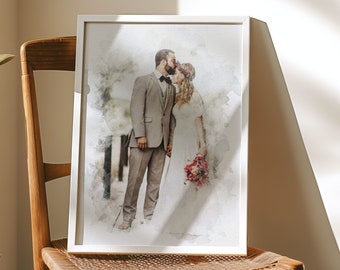 Couples Portrait, Personalized Wedding Portrait, Custom Watercolor Illustration, Anniversary Gift, Custom Wedding Gift Painting for Her