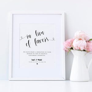 Hochzeit anstelle von Gefälligkeiten Zeichen Vorlage, 100% bearbeitbar, druckbare anstelle von Gefälligkeiten Zeichen, Hochzeit Wohltätigkeit Zeichen, Hochzeit Gastgeschenke Zeichen