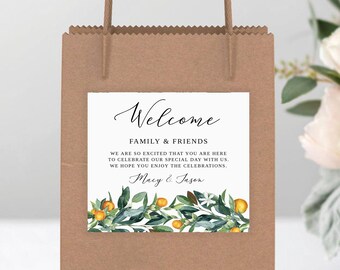 Plantilla de etiqueta de bolsa de bienvenida, pegatina de bolsa de boda imprimible, etiqueta de caja de bienvenida, etiqueta de boda imprimible, bolsa de bienvenida de boda para invitados, editar