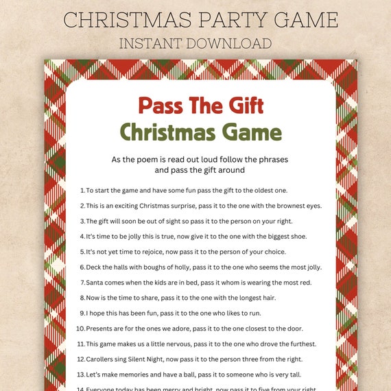 Christmas Pass the Gift Game Instant Download Printable 