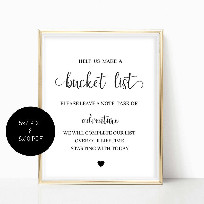 Wedding Bucket List Sign 8x10 Printable Marriage Bucket List | Etsy