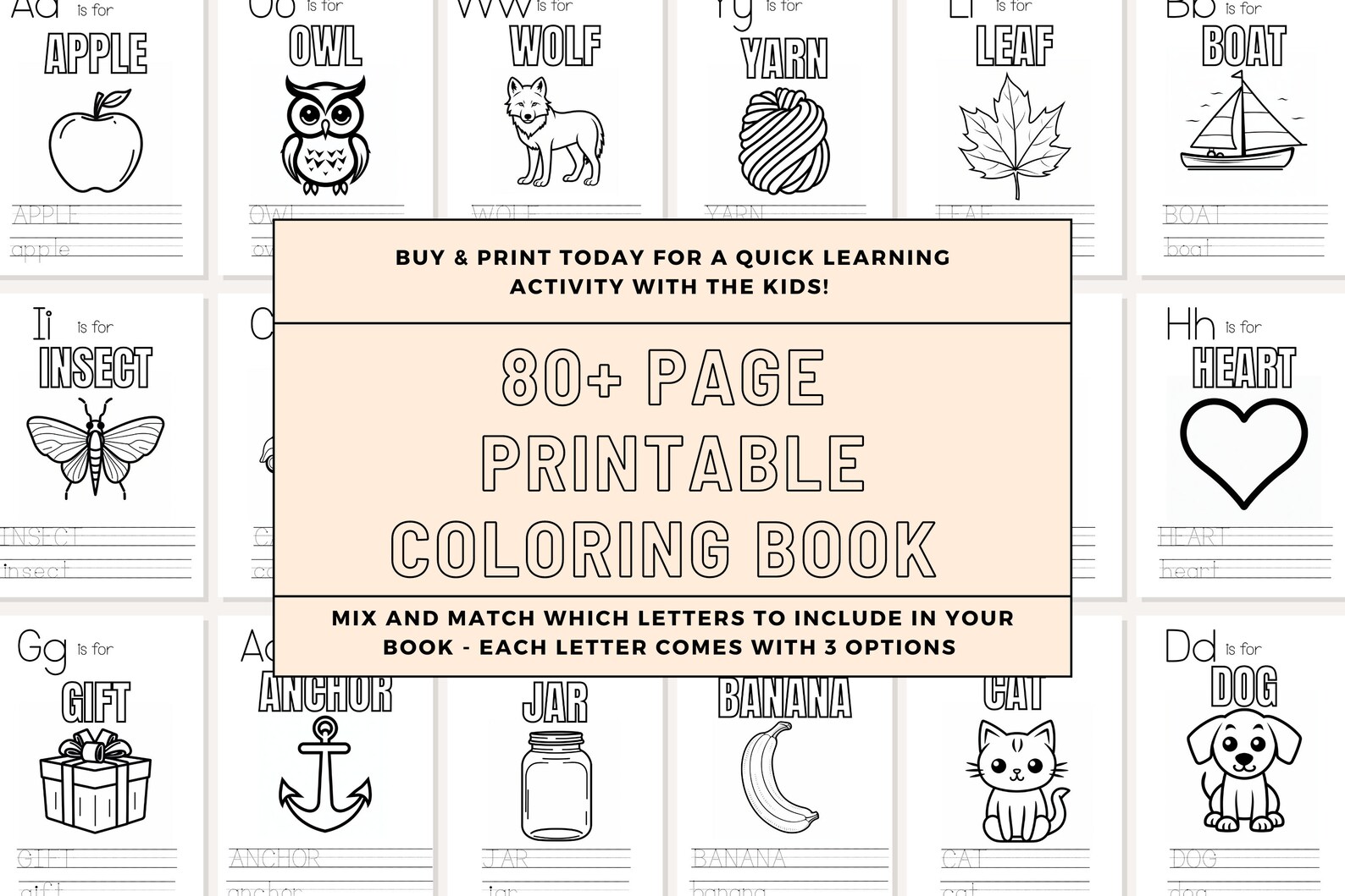 Baby Shower Coloring Book ABC Printable Coloring Page Book - Etsy
