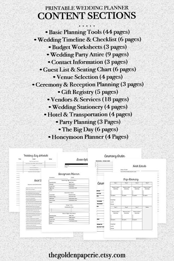 Wedding Planner Printable Wedding Planning Book Printable Etsy