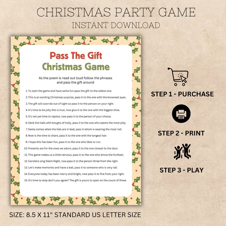 Christmas Pass the Gift Game Printable Office Christmas Party - Etsy Canada