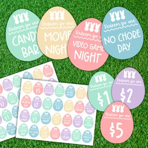 Paasei-tokens Afdrukbare coupon voor paaseieren, bewerkbare coupons voor paaseieren, kortingsbonnen voor kinderen, paashaasactiviteiten afdrukbaar