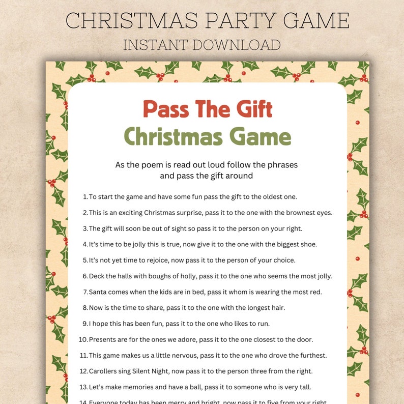 Pass the Gift Christmas Game Printable for Office Christmas Party