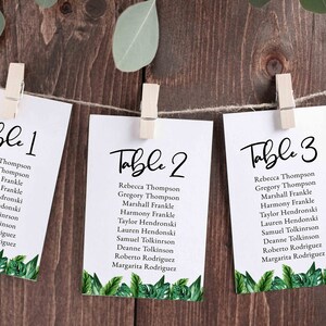 Tropical Seating Chart, Printable Seating Chart Template, Wedding Seating Sign, Hanging Seating Chart, Greenery Decor, Editable Template