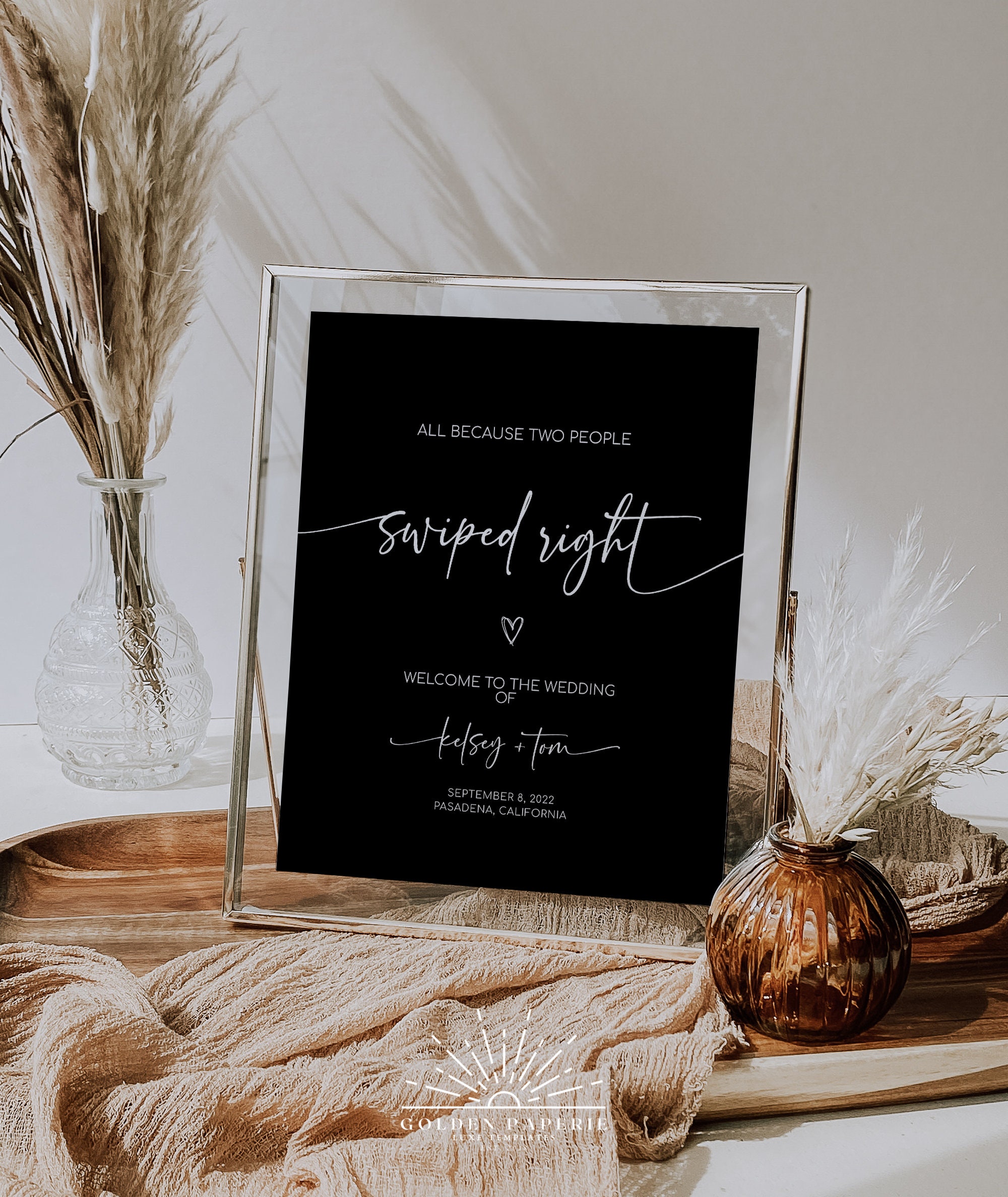 ABBY Modern Wedding Welcome Sign Two People Swiped Right - Etsy