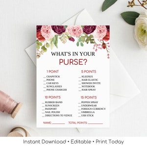 What's In Your Purse Game, Whats In Your Purse Bridal Shower Games, Whats In Your Purse, Instant Download, Editable, Fun Bridal Shower