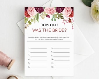 How Old Was The Bride To Be, How Old Was She, Guess The Bride's Age, Bride's Age Guessing Game, Bridal Shower Games, Guess The Age, Instant