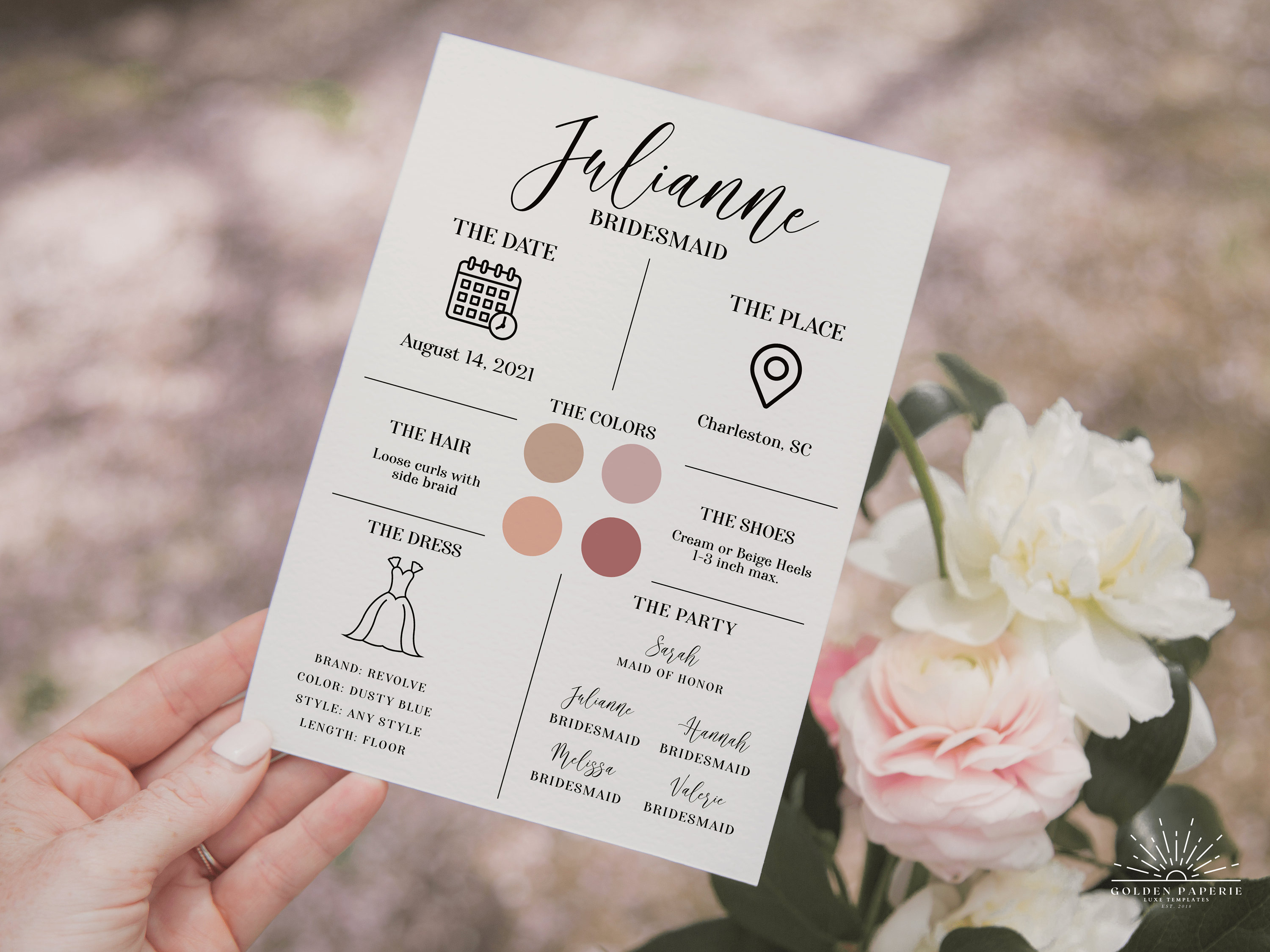 Bridesmaid Info Card Template