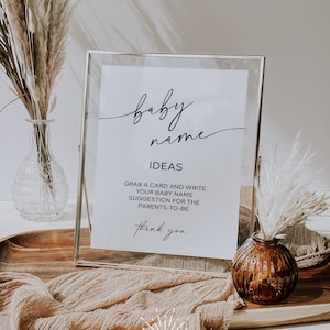 TARA - Baby Name Spiel Ideen, Baby Name Vorschläge Zeichen und Ticket, druckbare minimalistische Baby Shower, geschlechtsneutrale Baby Shower Vorlage