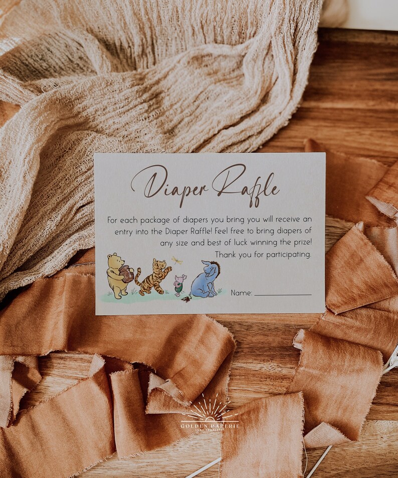 WINNIE Winnie the Pooh Diaper Raffle Ticket, Baby Shower Diaper Raffle