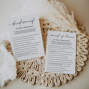 TARA - Bridesmaid Duties Checklist, Maid of Honor Checklist, Wedding