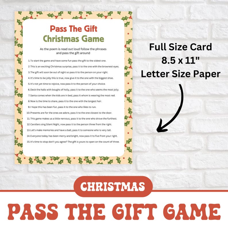 Christmas Pass the Gift Game Printable, Office Christmas Party Games ...