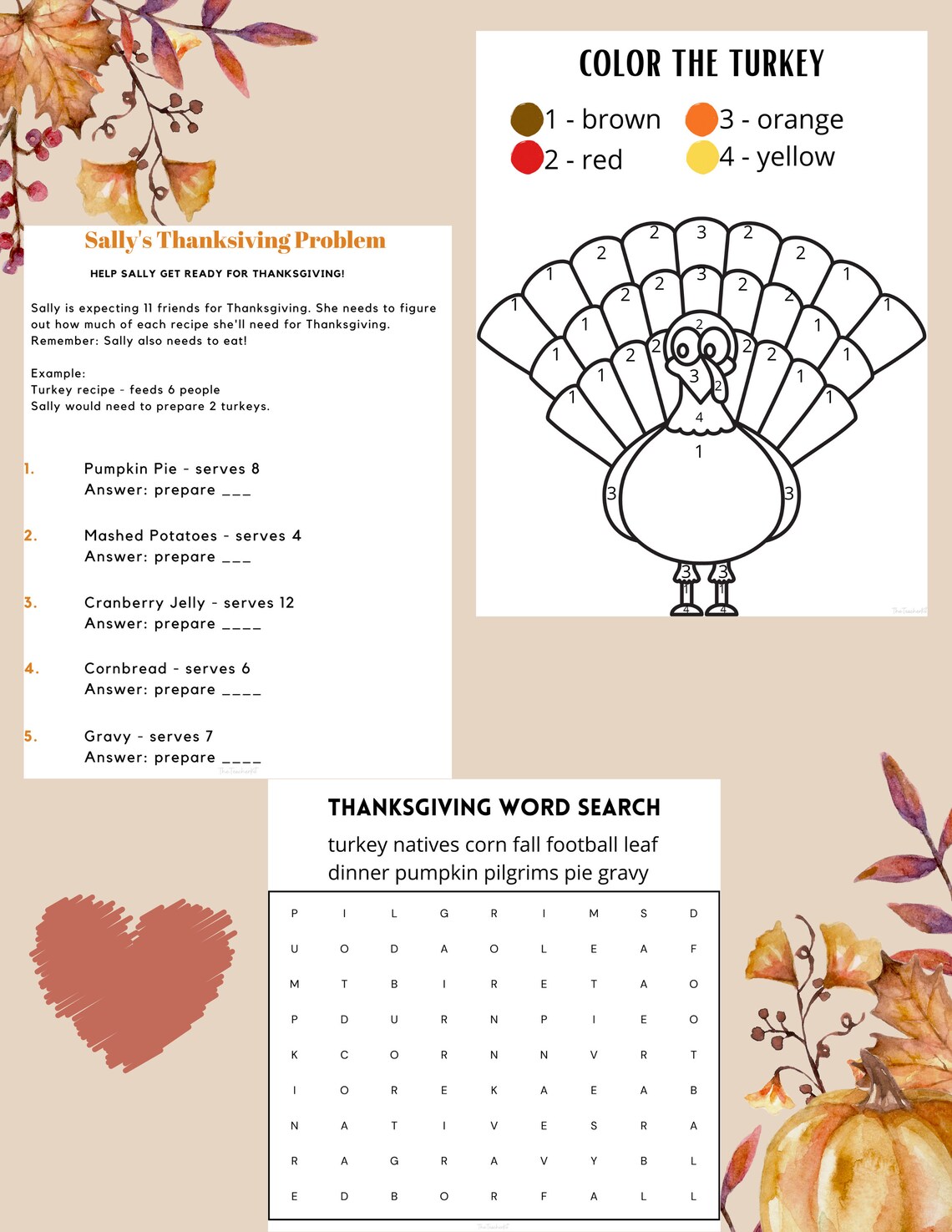 Thanksgiving Worksheets Bundle PRINTABLE | Etsy