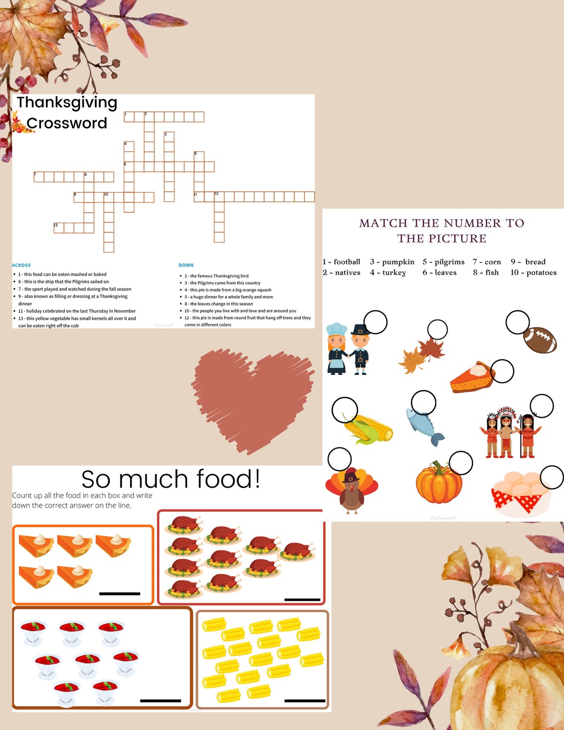 Thanksgiving Worksheets Bundle PRINTABLE | Etsy