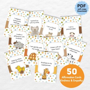 Cartes d'affirmation pour la gentillesse et l'empathie pour enfants, lot de 50 cartes, imprimables 5 x 7, téléchargement PDF instantané