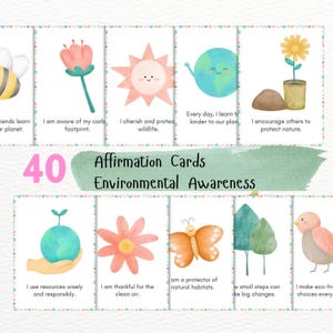Affirmationskarten für Kinder, Umweltbewusstsein, 40 Kartenpackung, bedruckbar 13 x 18, sofortiger PDF-Download