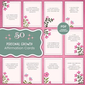 Tarjetas de Afirmaciones de Crecimiento Personal para Adultos, Paquete de 50 Tarjetas, Imprimibles 5x7, Descarga Instantánea en PDF