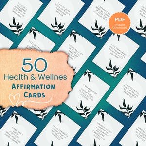 Tarjetas de Afirmaciones de Salud y Bienestar, Paquete de 50, Imprimibles (5x7), Descarga Instantánea en PDF