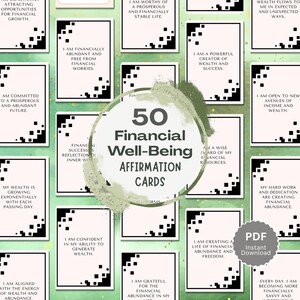Tarjetas de Afirmaciones de Bienestar Financiero, Paquete de 50, Imprimibles (13x18 cm), Descarga Instantánea en PDF