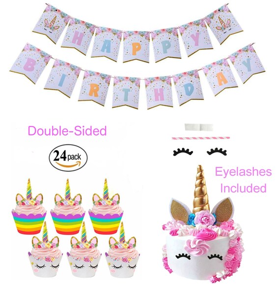 Unicorn Horn Cupcake Cake Toppers And Wrappers Glitter Cake Etsy