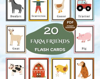 Farm Friends Flashcards for Kids - 20 Printable 5x7 Cards for Ages 4-6, Discover Farm Animals