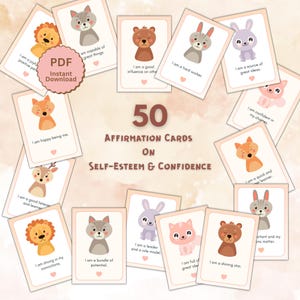 Tarjetas de afirmación de autoestima y confianza para niños, paquete de 50 tarjetas, imprimibles de 5x7, descarga instantánea en PDF
